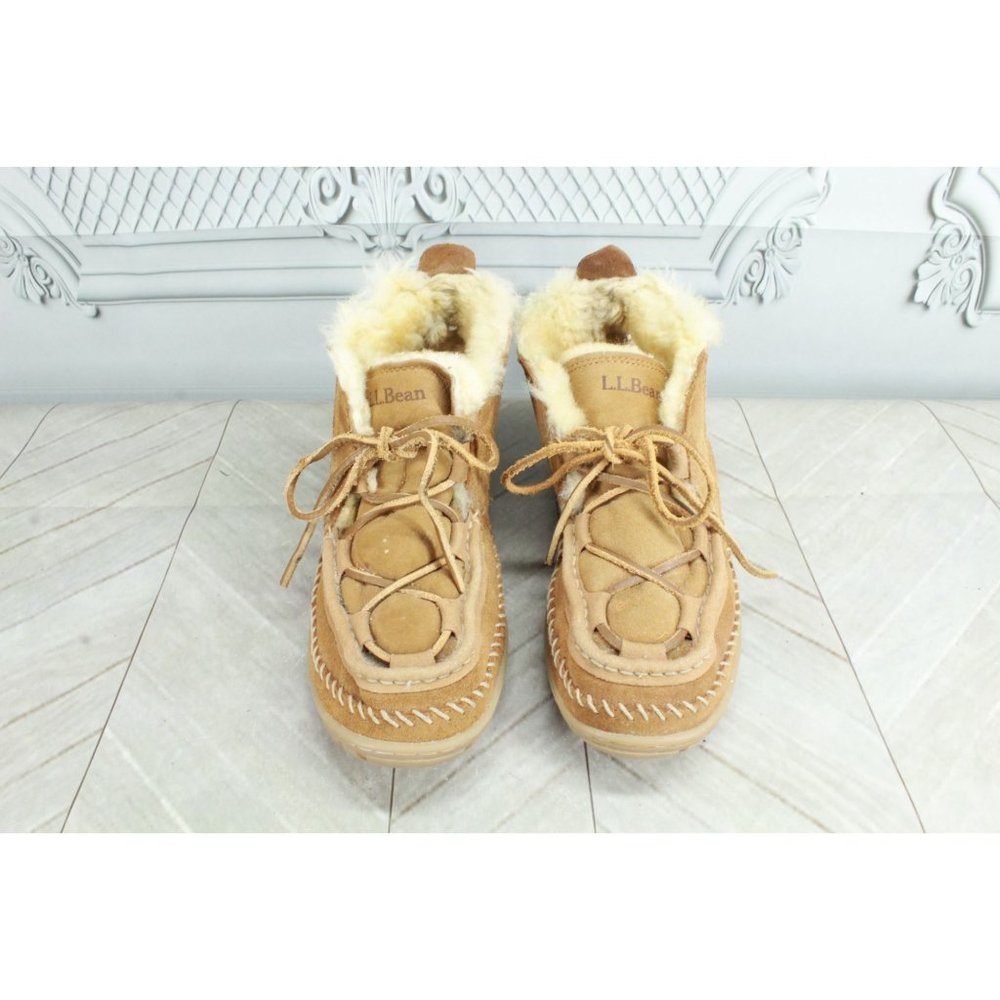 LL Bean Brown Suede Shearling Lined Wicked Good Lodge Chukkas Slippers 8 M - Picture 5 of 9